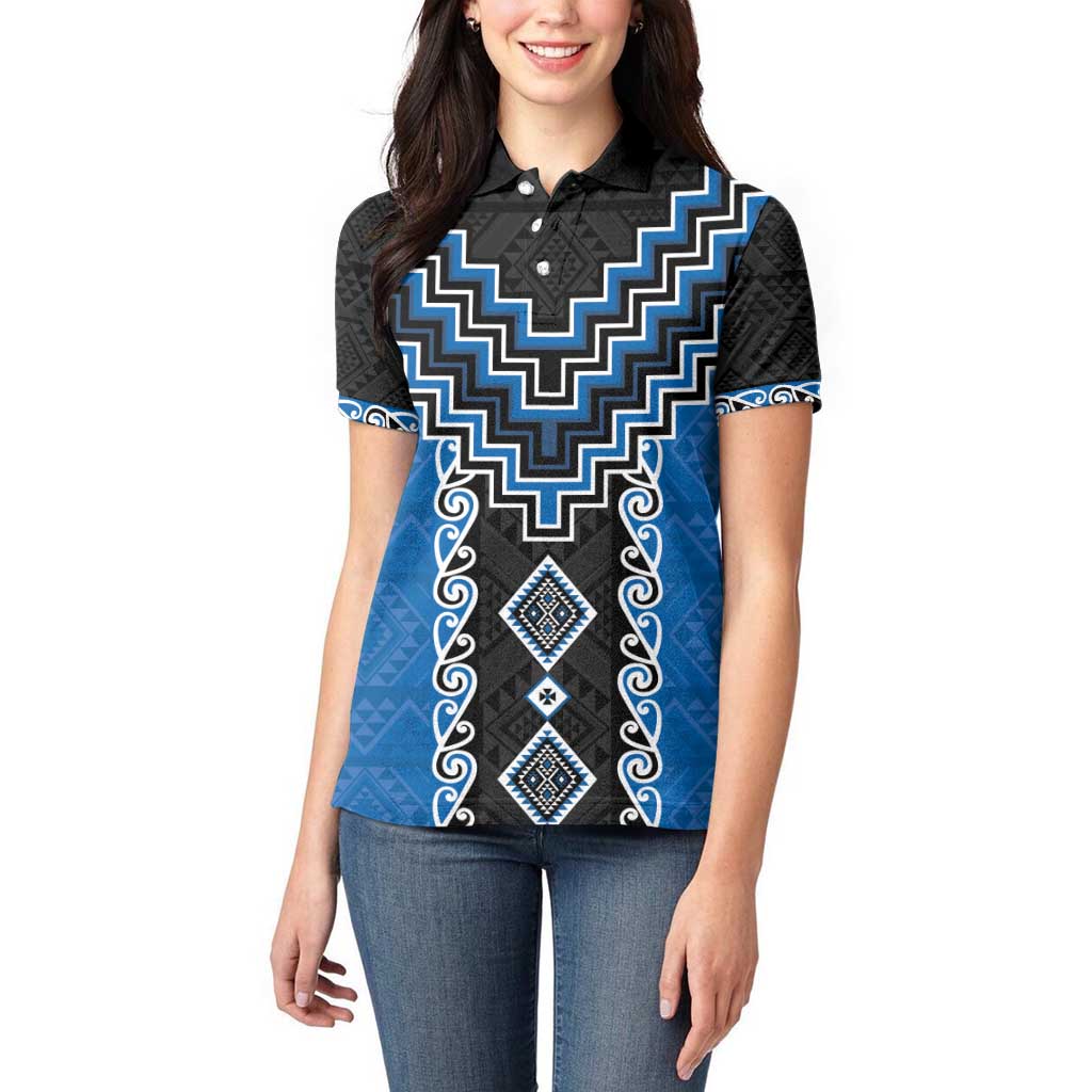 Blue Niho Taniwha Mix Poutama Women Polo Shirt Unique Taniko Aotearoa LT01 - Polynesian Pride