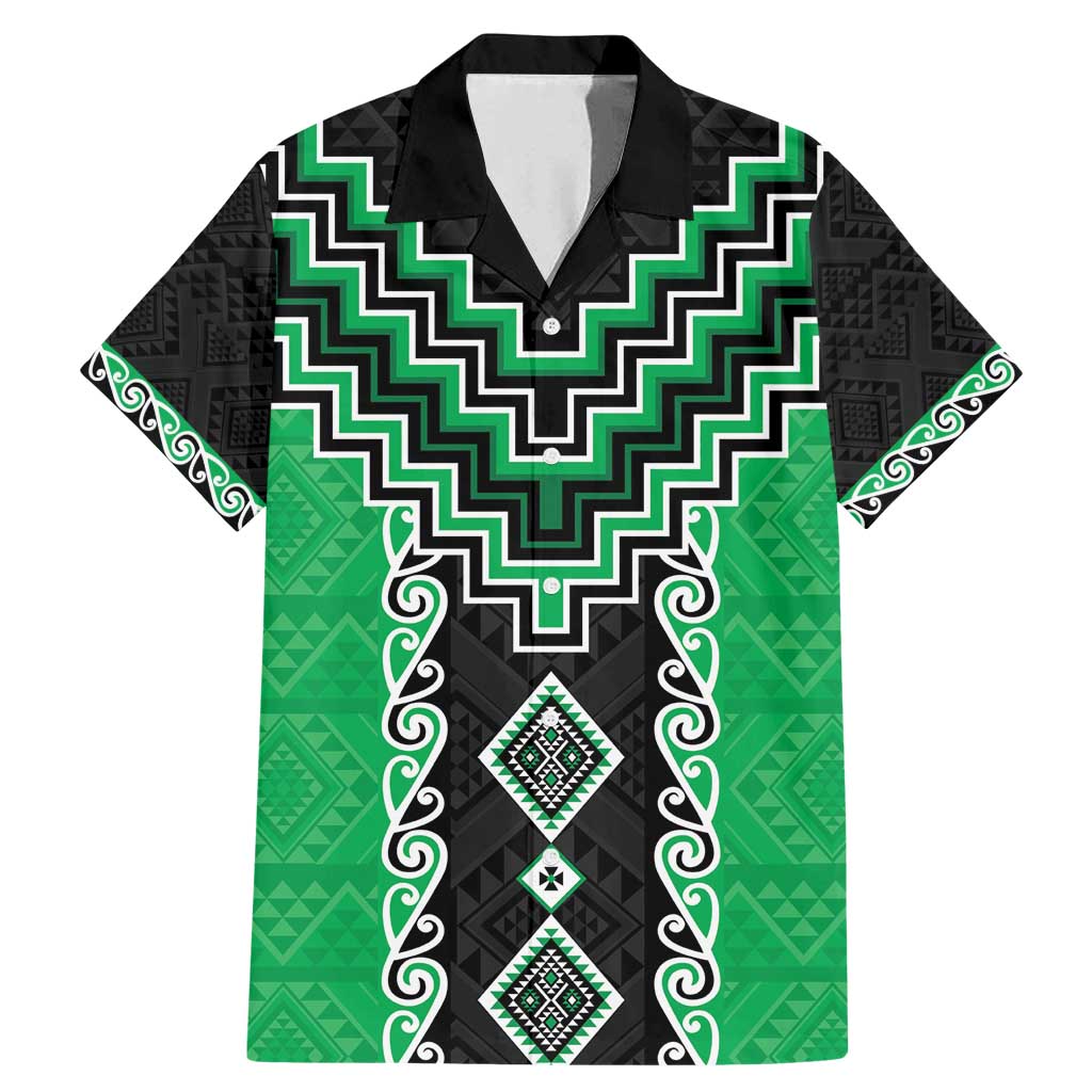 Green Niho Taniwha Mix Poutama Family Matching Mermaid Dress and Hawaiian Shirt Unique Taniko Aotearoa LT01 Dad's Shirt - Short Sleeve Green - Polynesian Pride