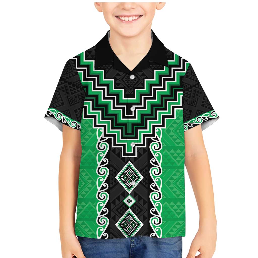 Green Niho Taniwha Mix Poutama Family Matching Mermaid Dress and Hawaiian Shirt Unique Taniko Aotearoa LT01 Son's Shirt Green - Polynesian Pride