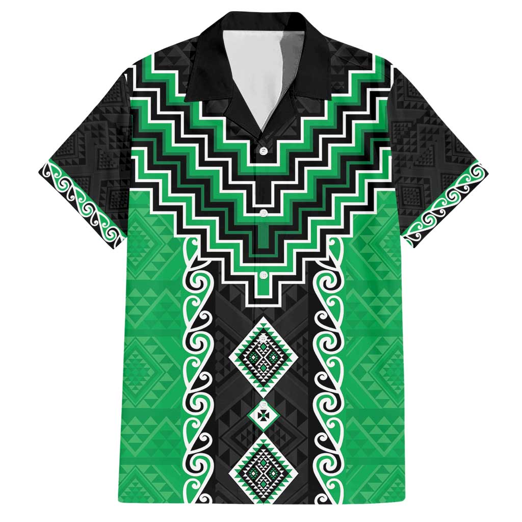 Green Niho Taniwha Mix Poutama Family Matching Short Sleeve Bodycon Dress and Hawaiian Shirt Unique Taniko Aotearoa LT01 Dad's Shirt - Short Sleeve Green - Polynesian Pride