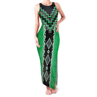 Green Niho Taniwha Mix Poutama Family Matching Tank Maxi Dress and Hawaiian Shirt Unique Taniko Aotearoa LT01 Mom's Dress Green - Polynesian Pride