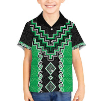 Green Niho Taniwha Mix Poutama Family Matching Tank Maxi Dress and Hawaiian Shirt Unique Taniko Aotearoa LT01 Son's Shirt Green - Polynesian Pride