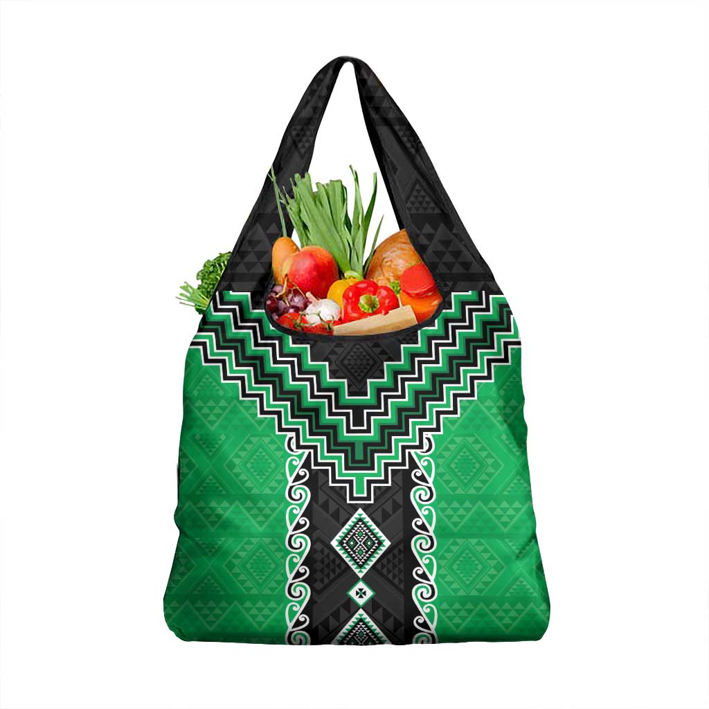 Green Niho Taniwha Mix Poutama Grocery Bag Unique Taniko Aotearoa LT01 1-pack One Size Green - Polynesian Pride