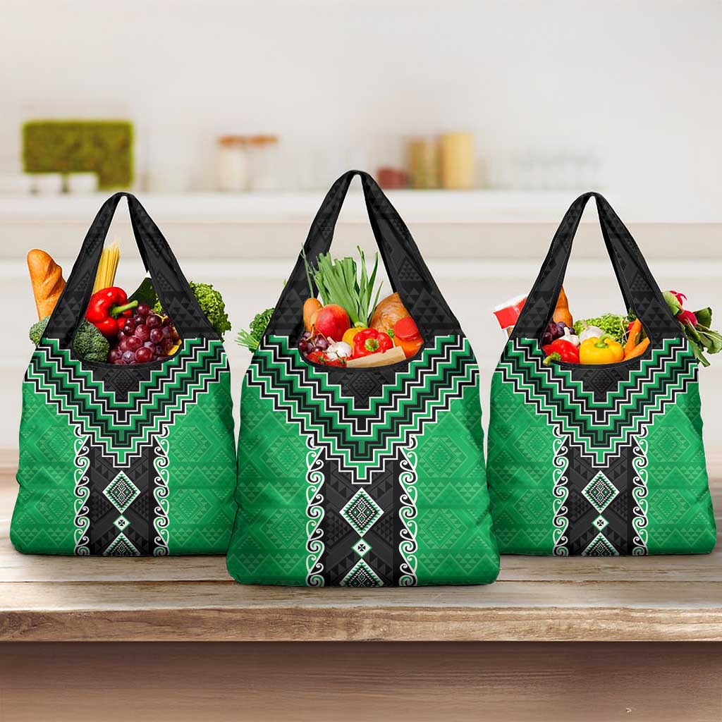 Green Niho Taniwha Mix Poutama Grocery Bag Unique Taniko Aotearoa