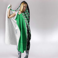 Green Niho Taniwha Mix Poutama Hooded Blanket Unique Taniko Aotearoa