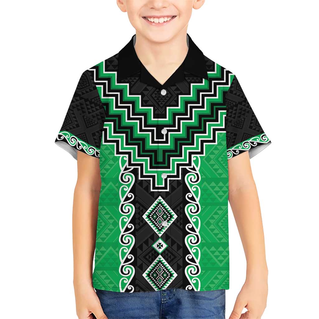 Green Niho Taniwha Mix Poutama Kid Hawaiian Shirt Unique Taniko Aotearoa LT01 Kid Green - Polynesian Pride
