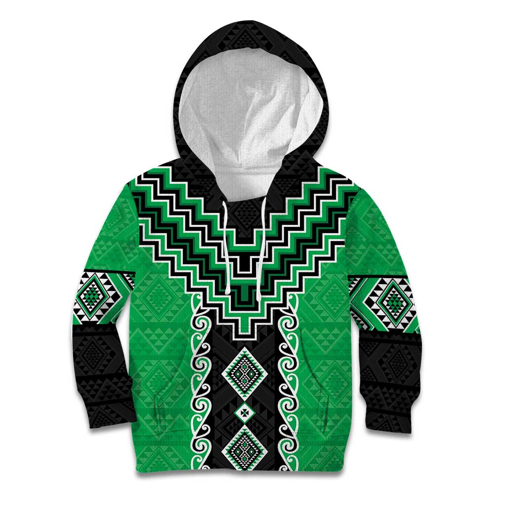 Green Niho Taniwha Mix Poutama Kid Hoodie Unique Taniko Aotearoa LT01 Hoodie Green - Polynesian Pride