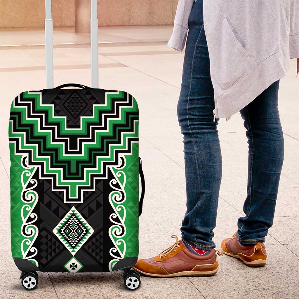 Green Niho Taniwha Mix Poutama Luggage Cover Unique Taniko Aotearoa LT01 Green - Polynesian Pride