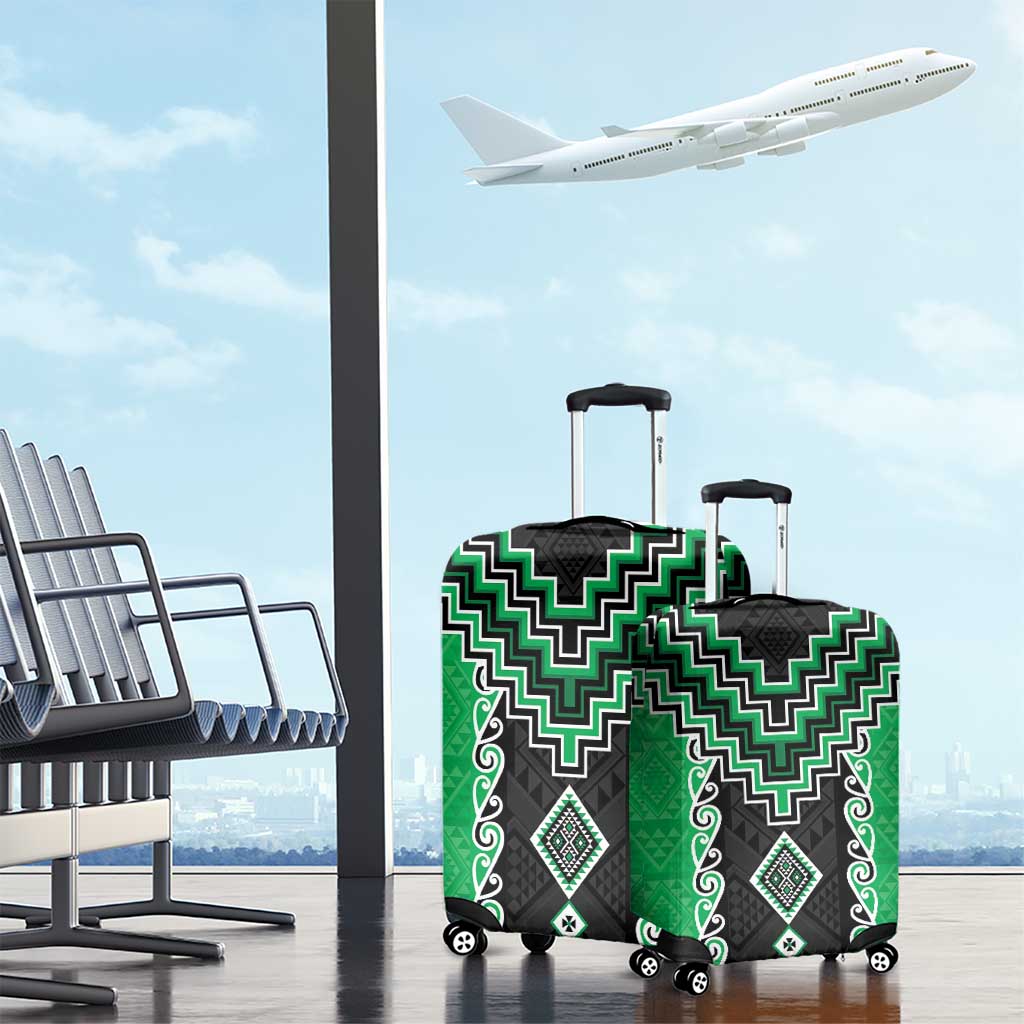Green Niho Taniwha Mix Poutama Luggage Cover Unique Taniko Aotearoa