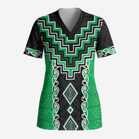 Green Niho Taniwha Mix Poutama Scrub Top Unique Taniko Aotearoa - Polynesian Pride