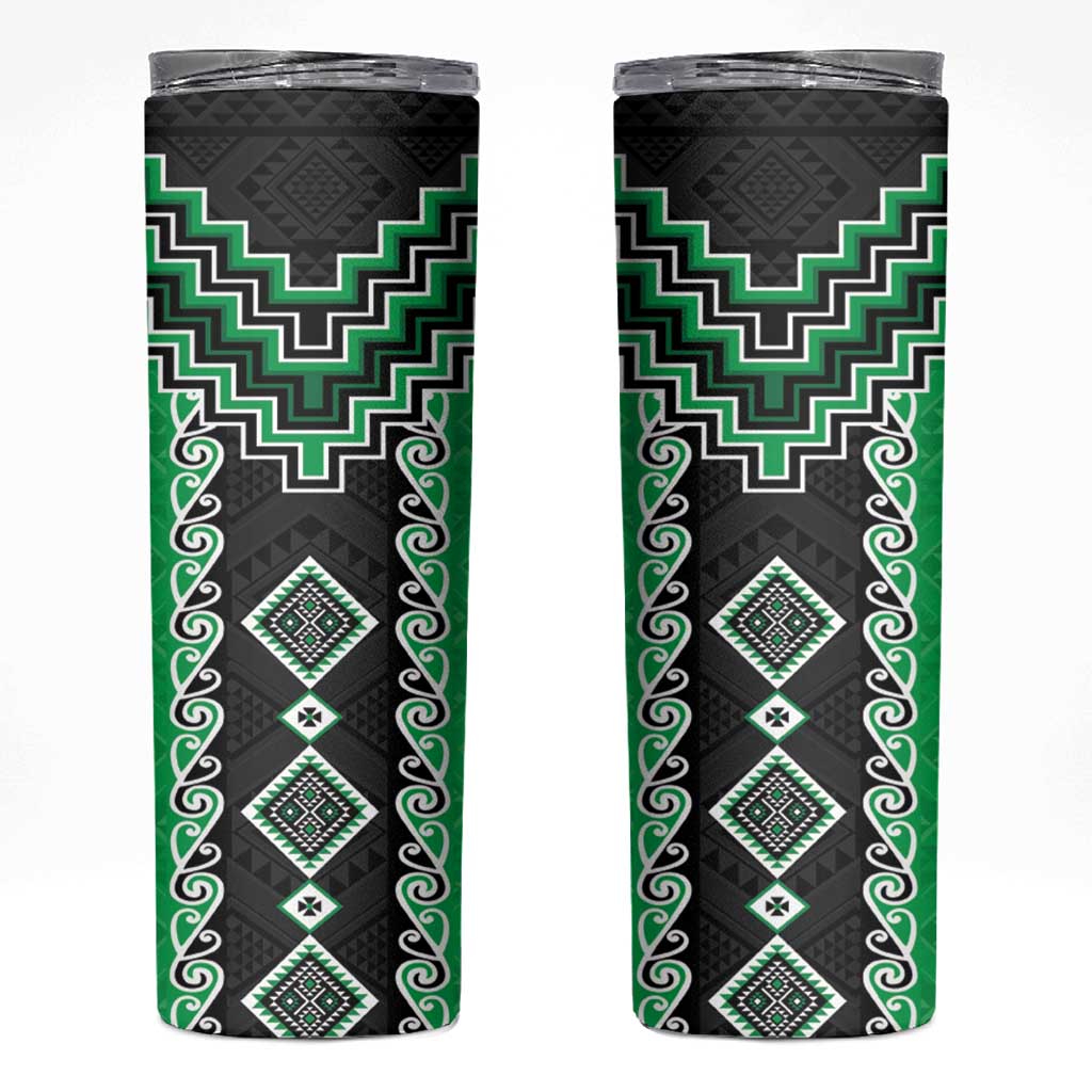 Green Niho Taniwha Mix Poutama Skinny Tumbler Unique Taniko Aotearoa LT01 Green - Polynesian Pride