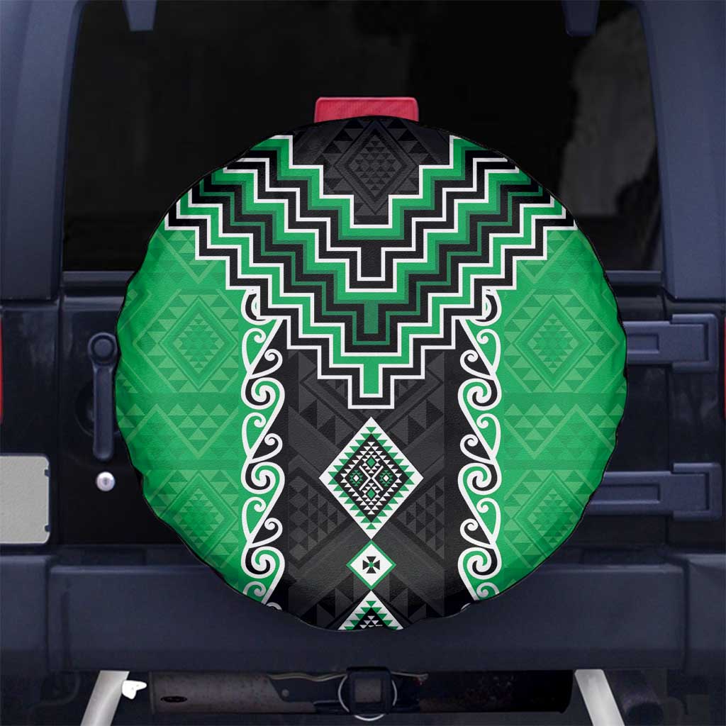 Green Niho Taniwha Mix Poutama Spare Tire Cover Unique Taniko Aotearoa LT01 No hole Green - Polynesian Pride