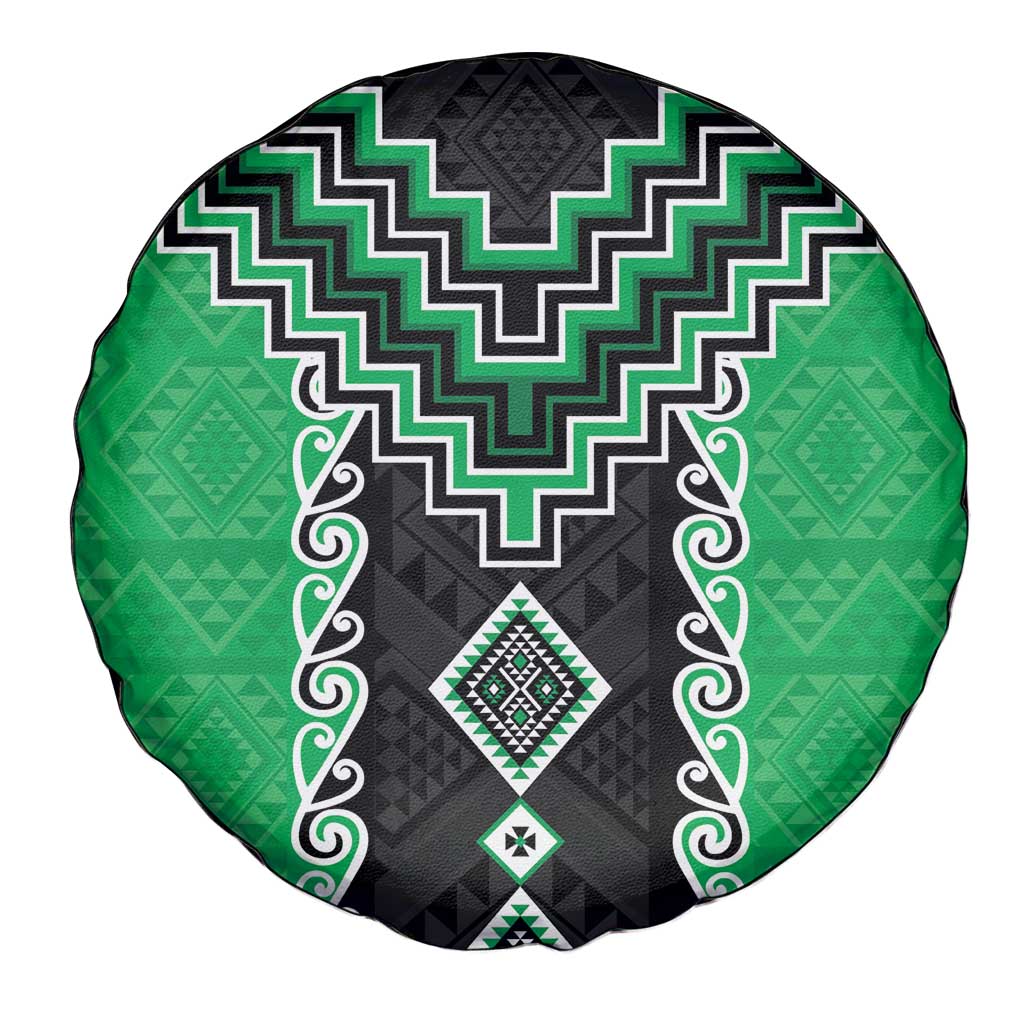 Green Niho Taniwha Mix Poutama Spare Tire Cover Unique Taniko Aotearoa LT01 - Polynesian Pride