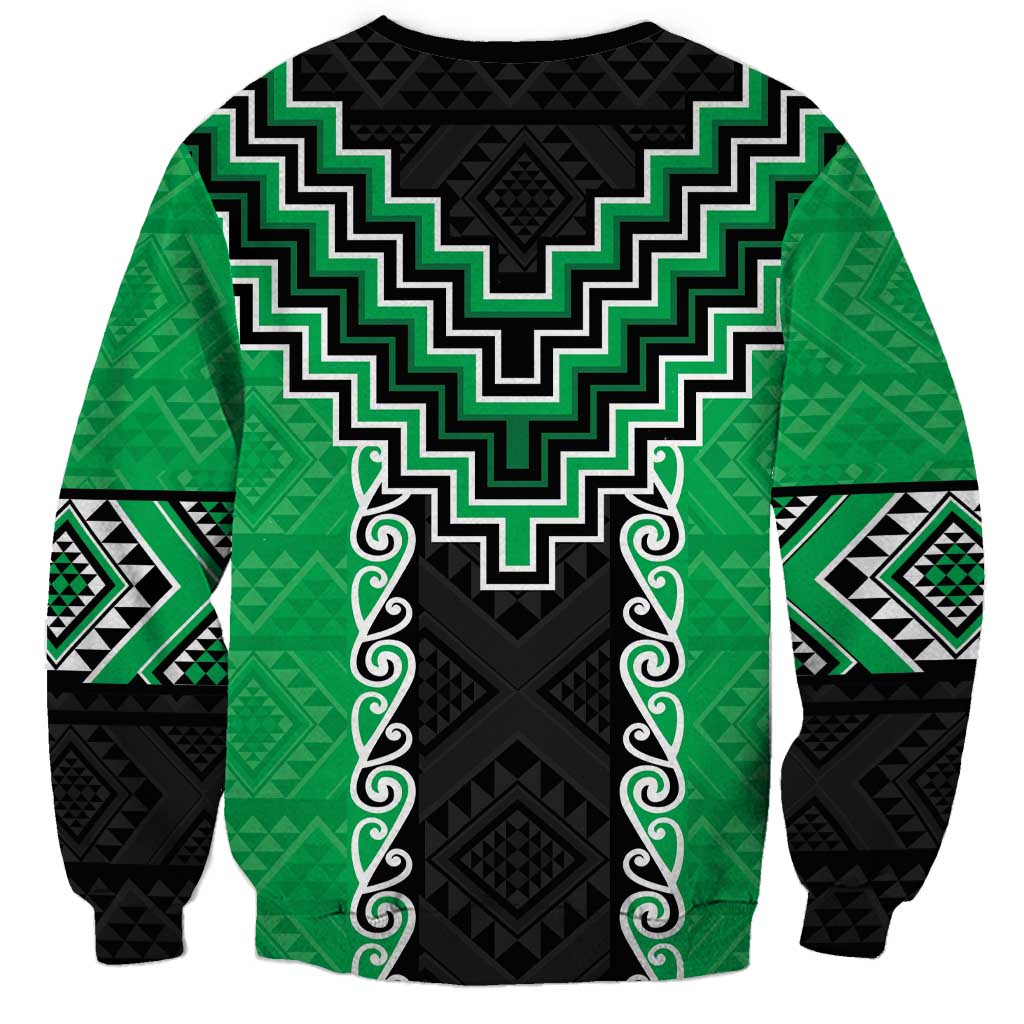 Green Niho Taniwha Mix Poutama Sweatshirt Unique Taniko Aotearoa