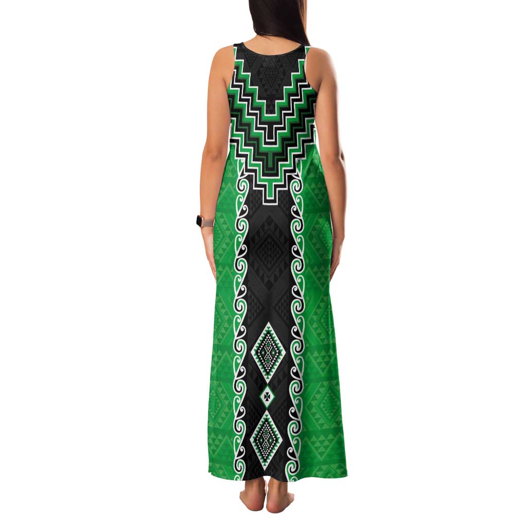 Green Niho Taniwha Mix Poutama Tank Maxi Dress Unique Taniko Aotearoa