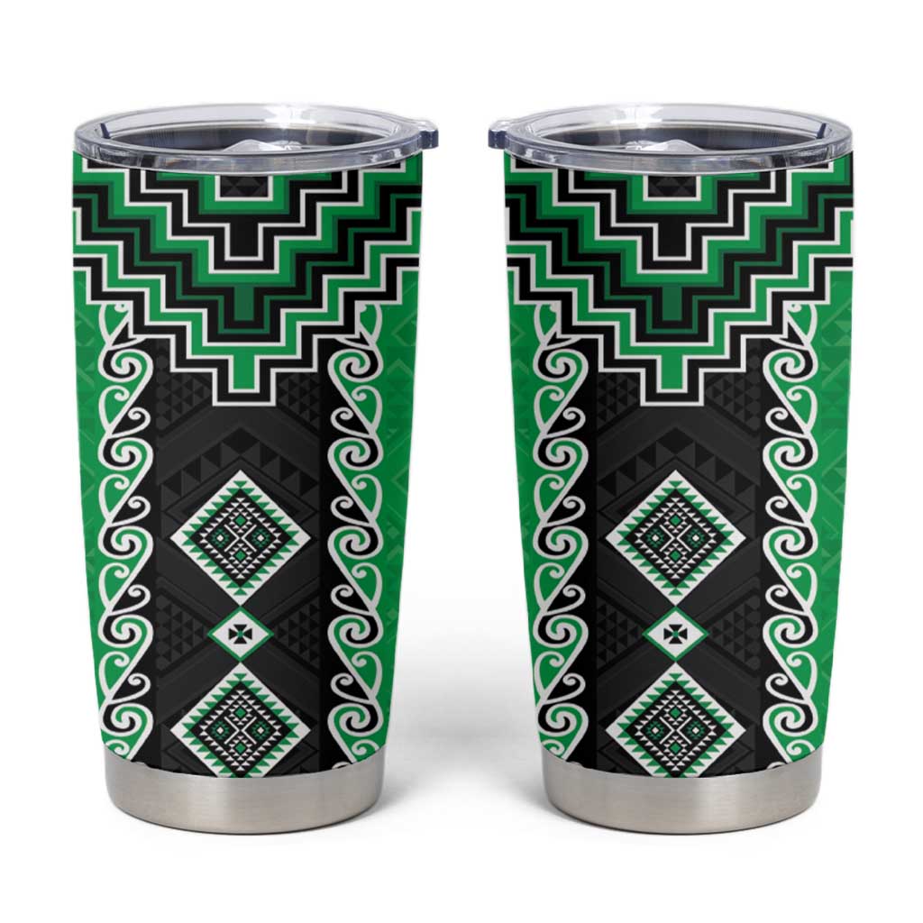 Green Niho Taniwha Mix Poutama Tumbler Cup Unique Taniko Aotearoa LT01 Green - Polynesian Pride