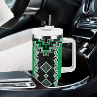 Green Niho Taniwha Mix Poutama Tumbler With Handle Unique Taniko Aotearoa