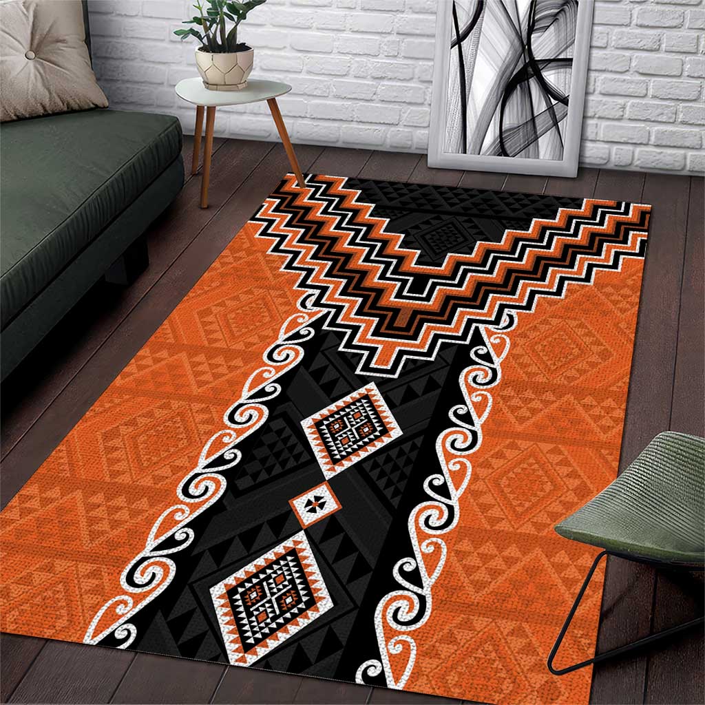 Orange Niho Taniwha Mix Poutama Area Rug Unique Taniko Aotearoa LT01 Orange - Polynesian Pride