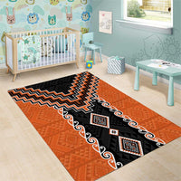 Orange Niho Taniwha Mix Poutama Area Rug Unique Taniko Aotearoa