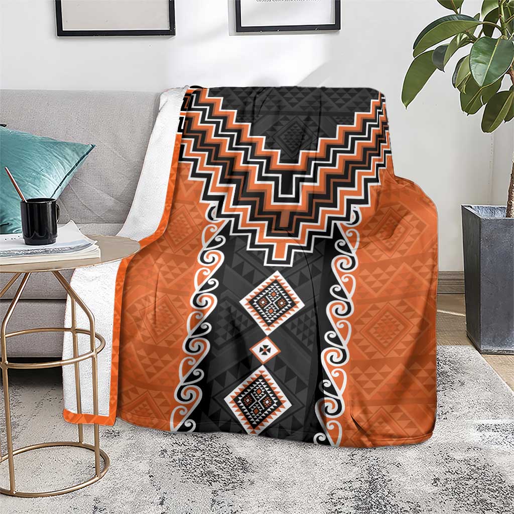 Orange Niho Taniwha Mix Poutama Blanket Unique Taniko Aotearoa