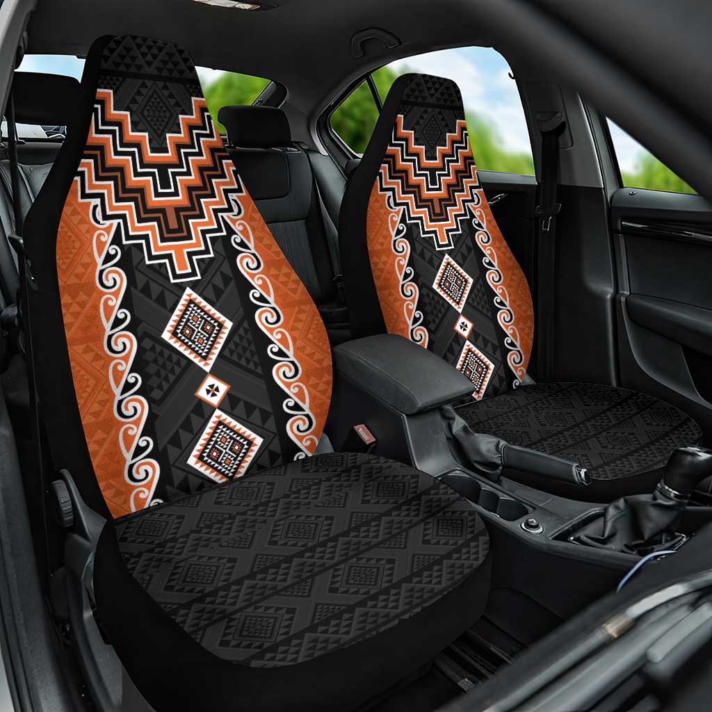 Orange Niho Taniwha Mix Poutama Car Seat Cover Unique Taniko Aotearoa LT01 One Size Orange - Polynesian Pride