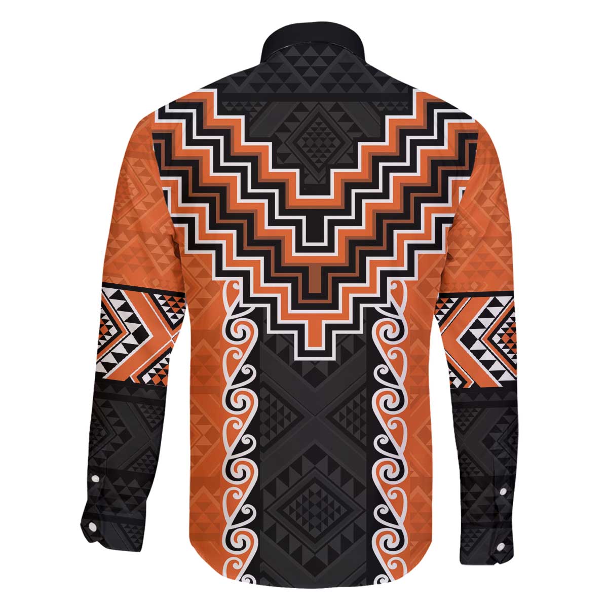 Orange Niho Taniwha Mix Poutama Family Matching Off The Shoulder Long Sleeve Dress and Hawaiian Shirt Unique Taniko Aotearoa LT01 - Polynesian Pride
