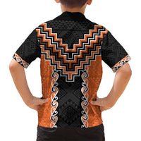 Orange Niho Taniwha Mix Poutama Family Matching Off Shoulder Maxi Dress and Hawaiian Shirt Unique Taniko Aotearoa LT01 - Polynesian Pride