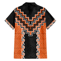 Orange Niho Taniwha Mix Poutama Family Matching Off Shoulder Short Dress and Hawaiian Shirt Unique Taniko Aotearoa LT01 - Polynesian Pride