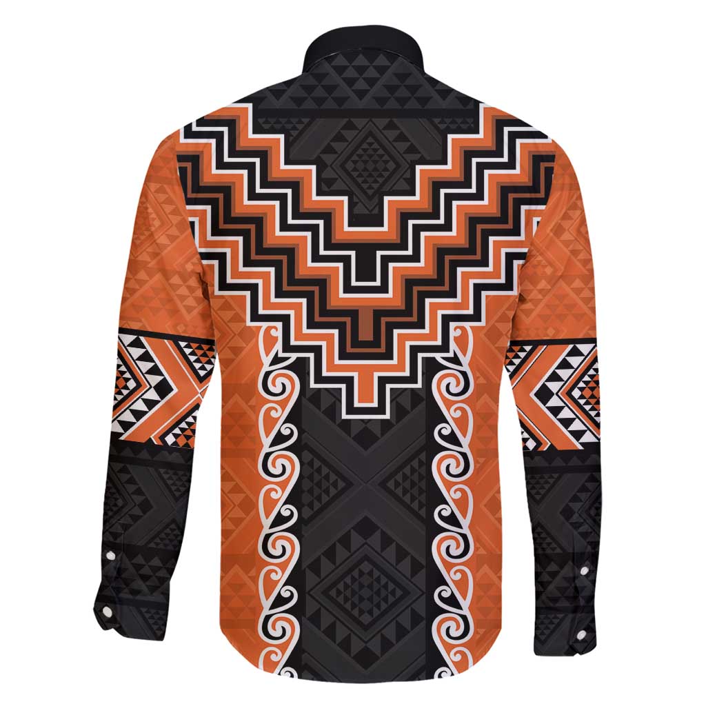 Orange Niho Taniwha Mix Poutama Family Matching Off Shoulder Short Dress and Hawaiian Shirt Unique Taniko Aotearoa LT01 - Polynesian Pride
