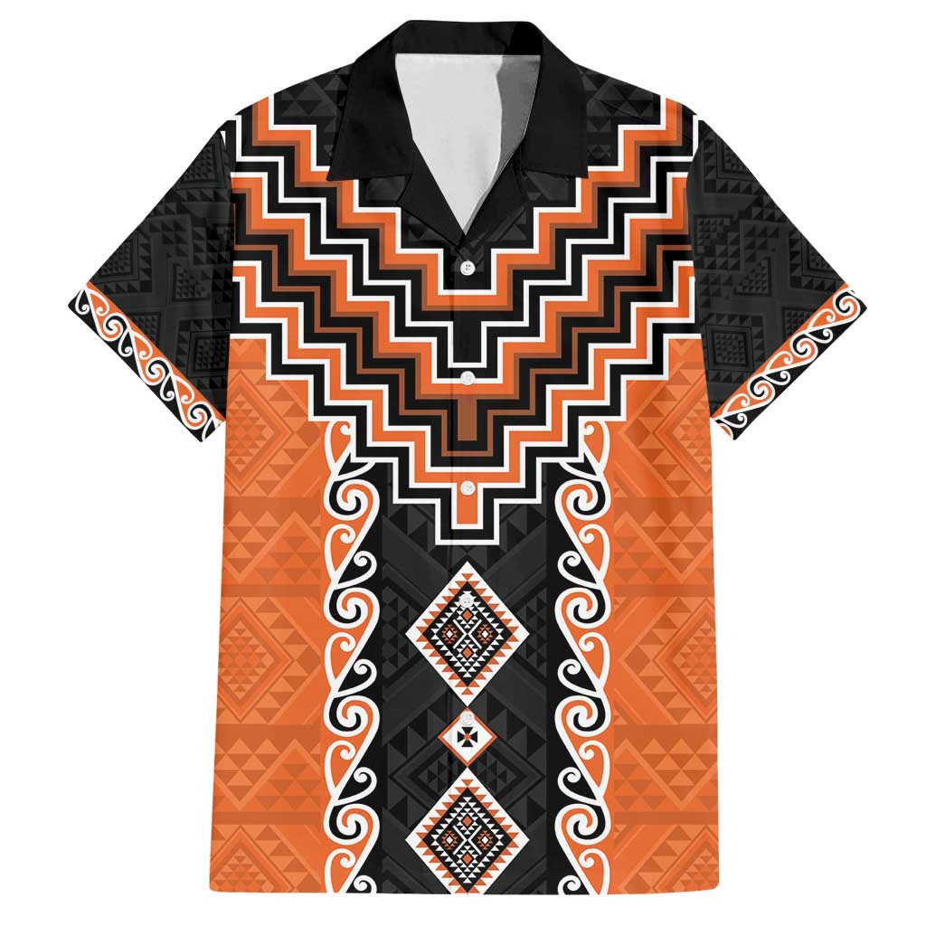 Orange Niho Taniwha Mix Poutama Family Matching Summer Maxi Dress and Hawaiian Shirt Unique Taniko Aotearoa LT01 Dad's Shirt - Short Sleeve Orange - Polynesian Pride