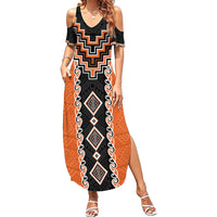 Orange Niho Taniwha Mix Poutama Family Matching Summer Maxi Dress and Hawaiian Shirt Unique Taniko Aotearoa LT01 Mom's Dress Orange - Polynesian Pride