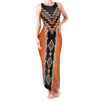 Orange Niho Taniwha Mix Poutama Family Matching Tank Maxi Dress and Hawaiian Shirt Unique Taniko Aotearoa LT01 Mom's Dress Orange - Polynesian Pride