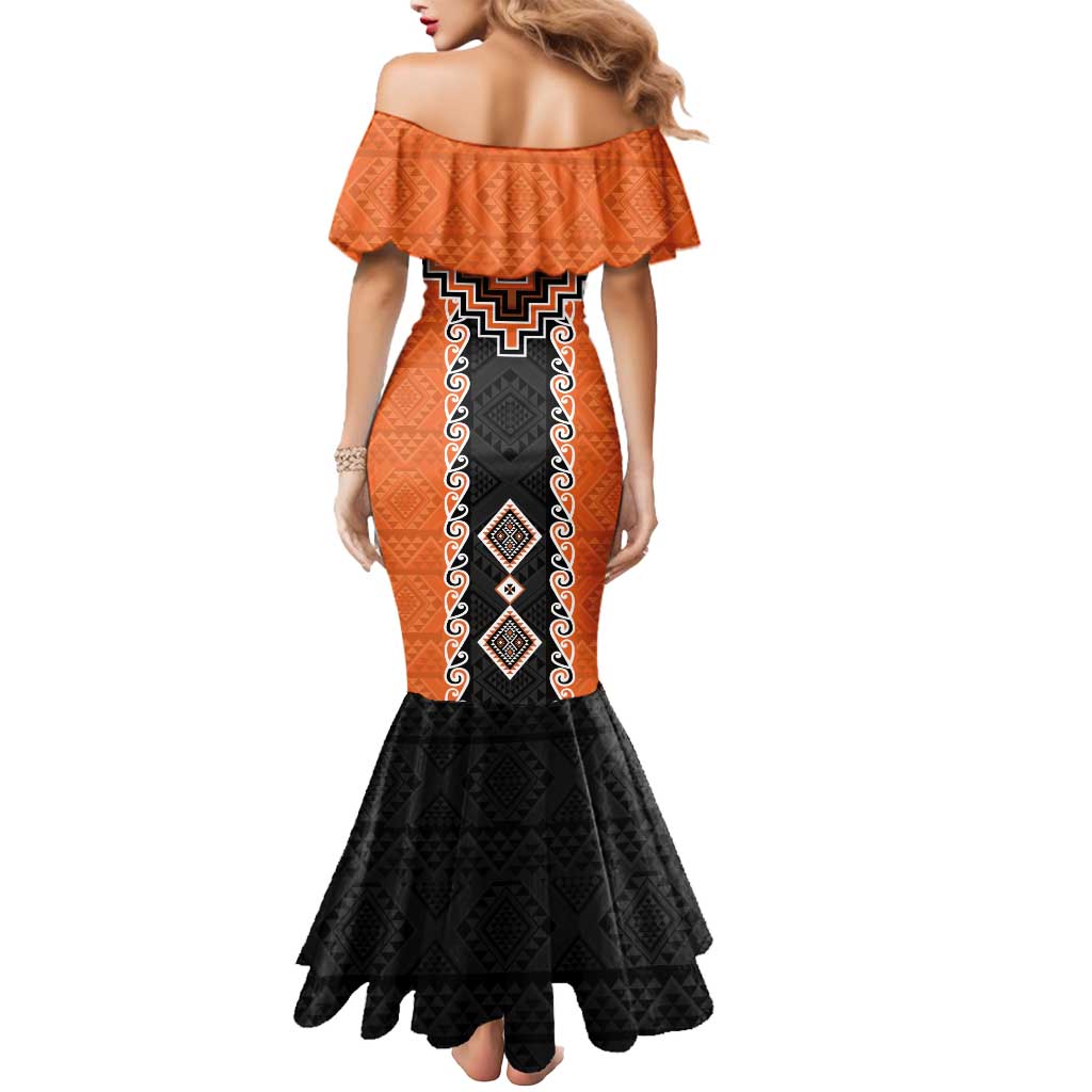 Orange Niho Taniwha Mix Poutama Mermaid Dress Unique Taniko Aotearoa
