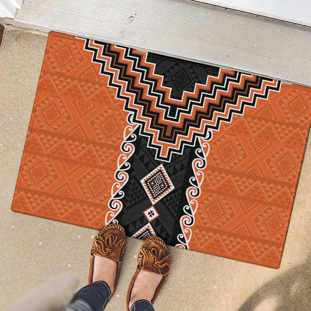 Orange Niho Taniwha Mix Poutama Rubber Doormat Unique Taniko Aotearoa