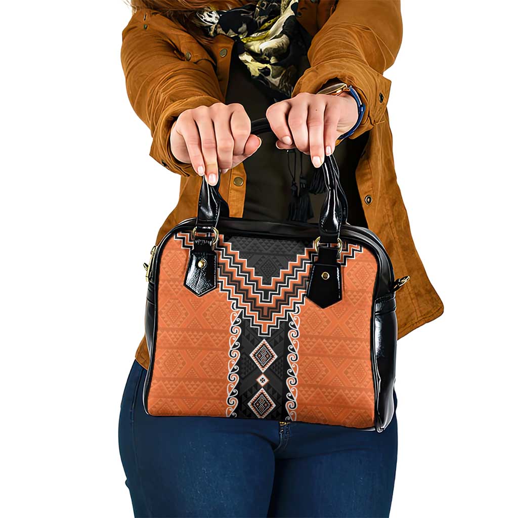 Orange Niho Taniwha Mix Poutama Shoulder Handbag Unique Taniko Aotearoa LT01 One Size Orange - Polynesian Pride