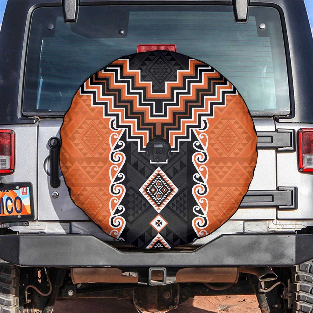 Orange Niho Taniwha Mix Poutama Spare Tire Cover Unique Taniko Aotearoa LT01 Orange - Polynesian Pride