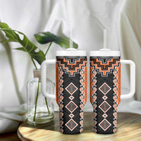 Orange Niho Taniwha Mix Poutama Tumbler With Handle Unique Taniko Aotearoa