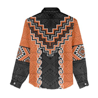 Orange Niho Taniwha Mix Poutama Women Casual Shirt Unique Taniko Aotearoa LT01 - Polynesian Pride