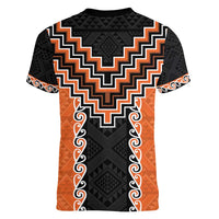 Orange Niho Taniwha Mix Poutama Women V-Neck T-Shirt Unique Taniko Aotearoa