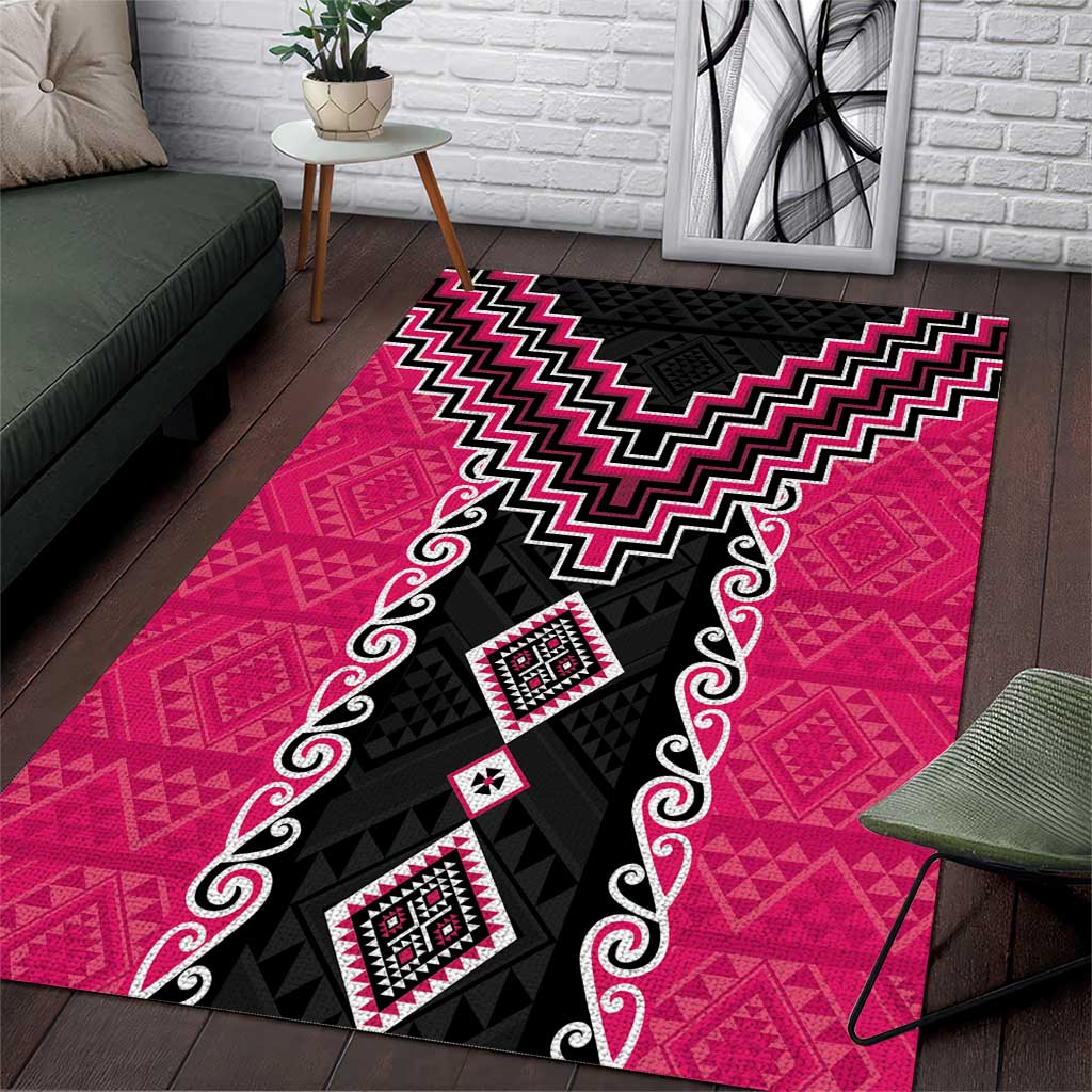 Pink Niho Taniwha Mix Poutama Area Rug Unique Taniko Aotearoa LT01 Pink - Polynesian Pride