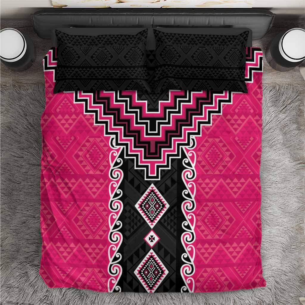 Pink Niho Taniwha Mix Poutama Bedding Set Unique Taniko Aotearoa LT01 Pink - Polynesian Pride