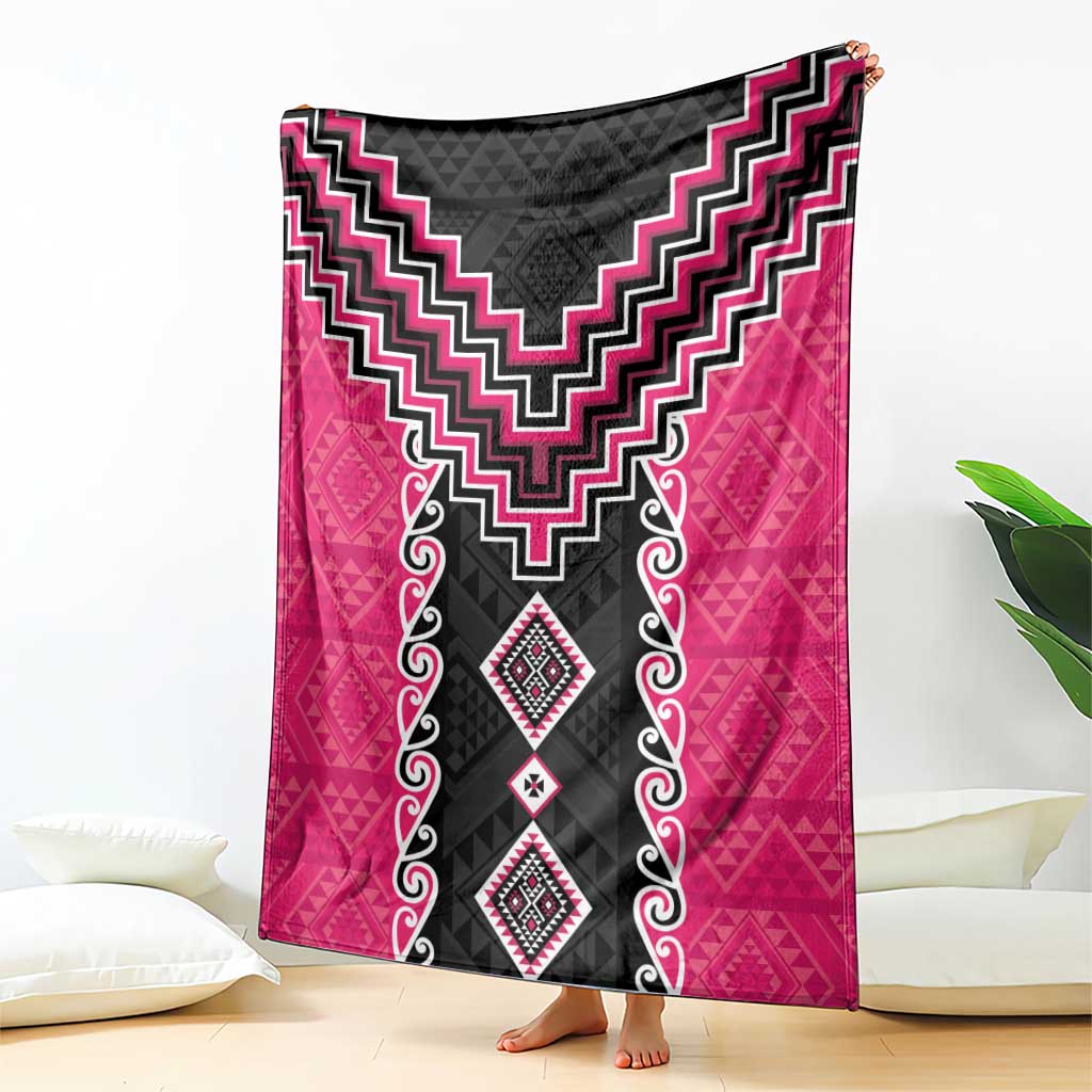 Pink Niho Taniwha Mix Poutama Blanket Unique Taniko Aotearoa