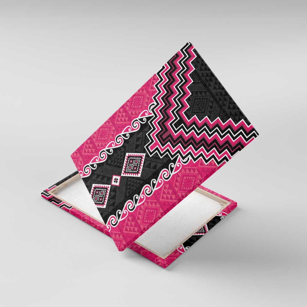 Pink Niho Taniwha Mix Poutama Canvas Wall Art Unique Taniko Aotearoa