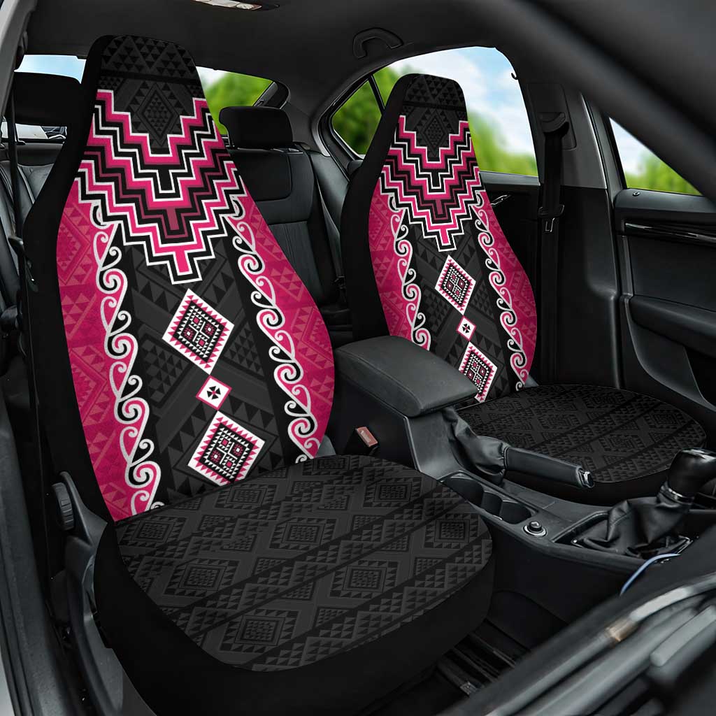 Pink Niho Taniwha Mix Poutama Car Seat Cover Unique Taniko Aotearoa LT01 One Size Pink - Polynesian Pride