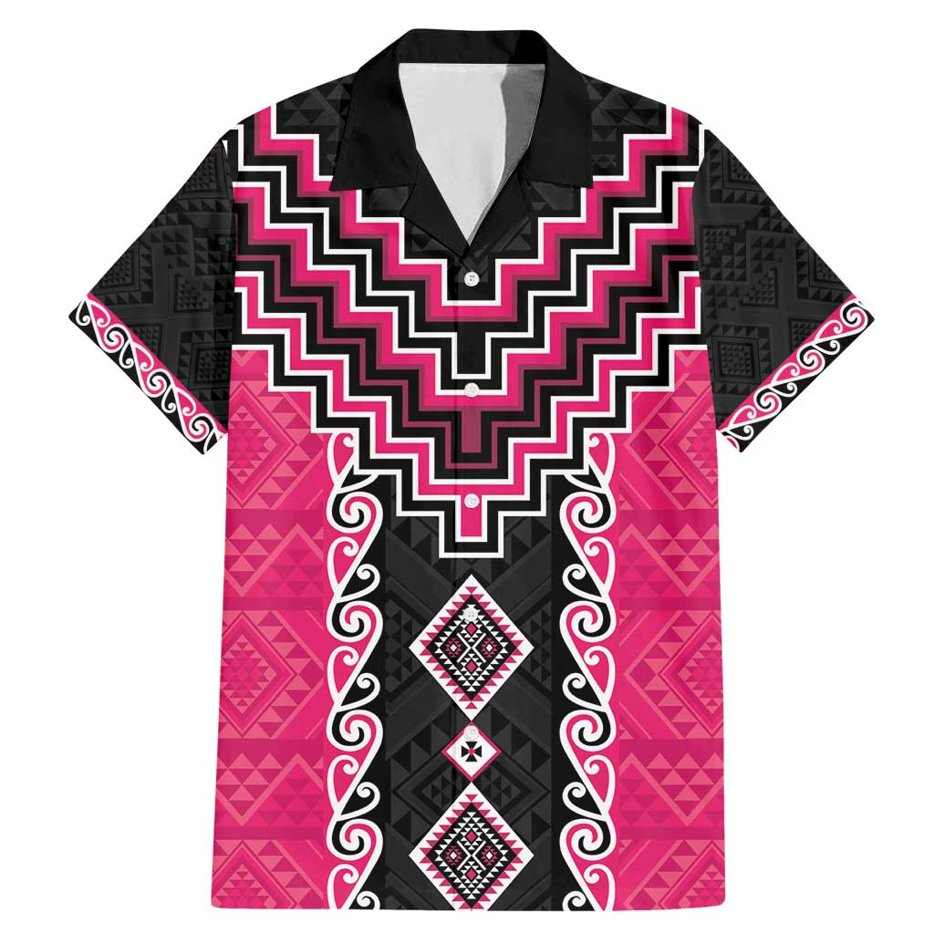 Pink Niho Taniwha Mix Poutama Family Matching Mermaid Dress and Hawaiian Shirt Unique Taniko Aotearoa LT01 Dad's Shirt - Short Sleeve Pink - Polynesian Pride
