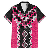Pink Niho Taniwha Mix Poutama Family Matching Mermaid Dress and Hawaiian Shirt Unique Taniko Aotearoa LT01 Dad's Shirt - Short Sleeve Pink - Polynesian Pride