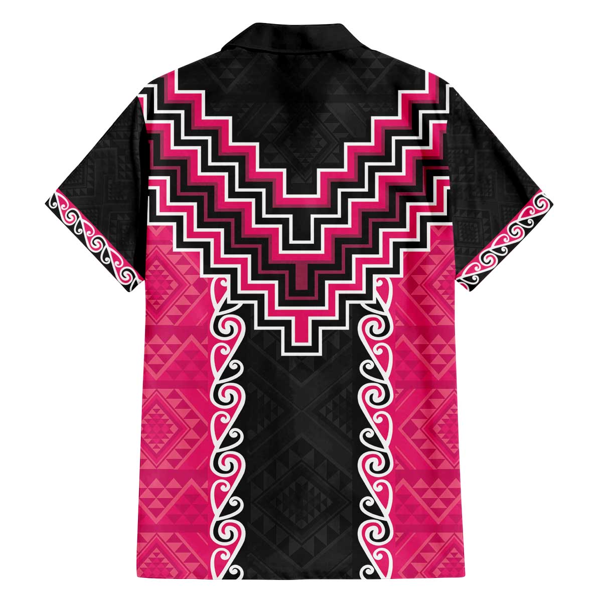 Pink Niho Taniwha Mix Poutama Family Matching Off The Shoulder Long Sleeve Dress and Hawaiian Shirt Unique Taniko Aotearoa LT01 - Polynesian Pride