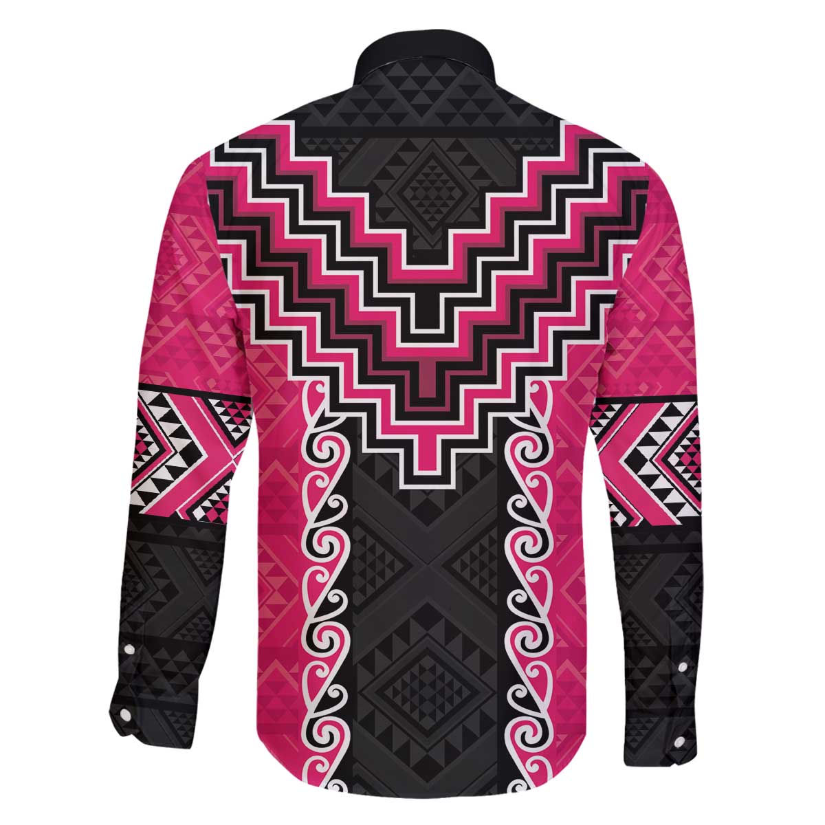 Pink Niho Taniwha Mix Poutama Family Matching Off The Shoulder Long Sleeve Dress and Hawaiian Shirt Unique Taniko Aotearoa LT01 - Polynesian Pride