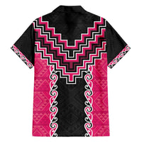 Pink Niho Taniwha Mix Poutama Family Matching Off Shoulder Maxi Dress and Hawaiian Shirt Unique Taniko Aotearoa LT01 - Polynesian Pride