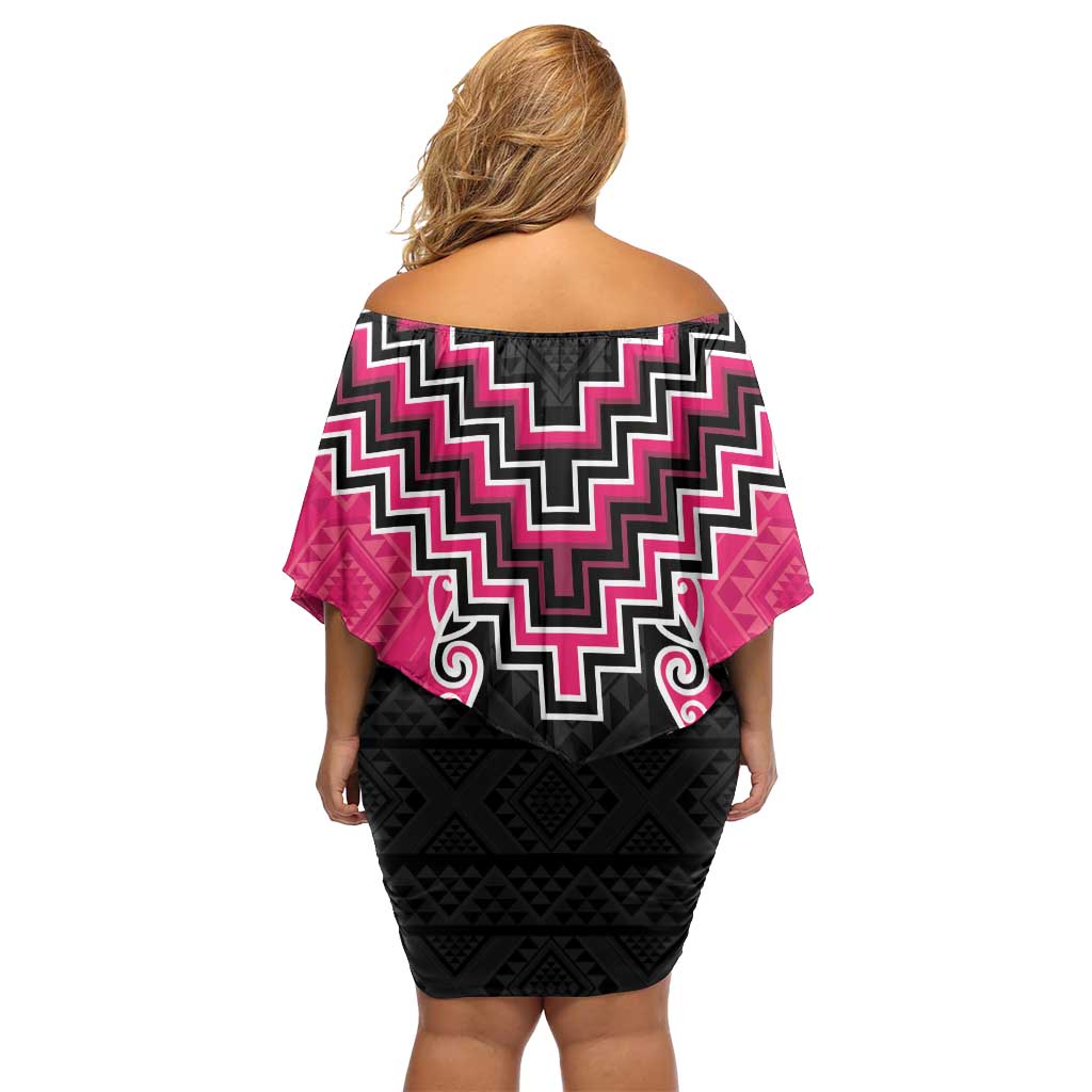 Pink Niho Taniwha Mix Poutama Family Matching Off Shoulder Short Dress and Hawaiian Shirt Unique Taniko Aotearoa LT01 - Polynesian Pride